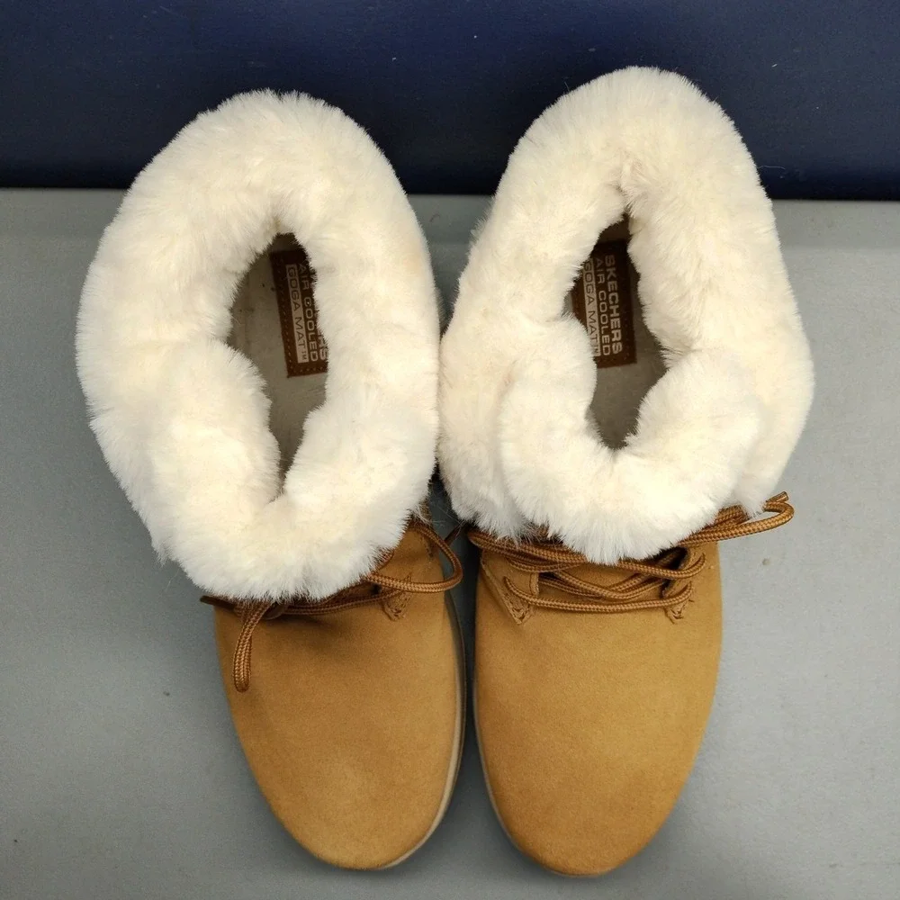 Skechers On The Go Joy Winter Boots Womens 11 Brown White Leather Air Cooled EUC